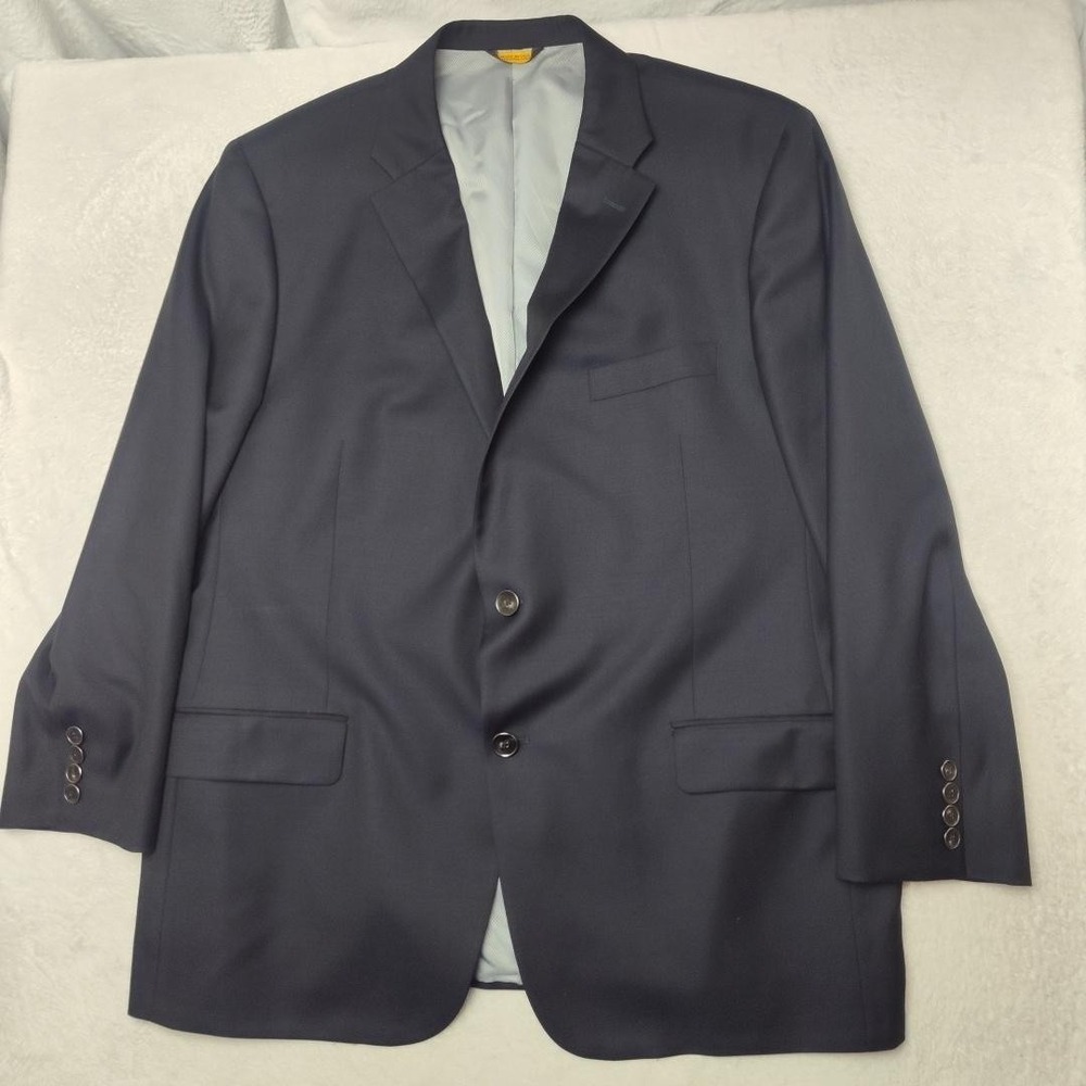 Hickey Freeman Suit Jacket Mens 46R Blue Wool Bartley Traveler 2 Button Coat USA
